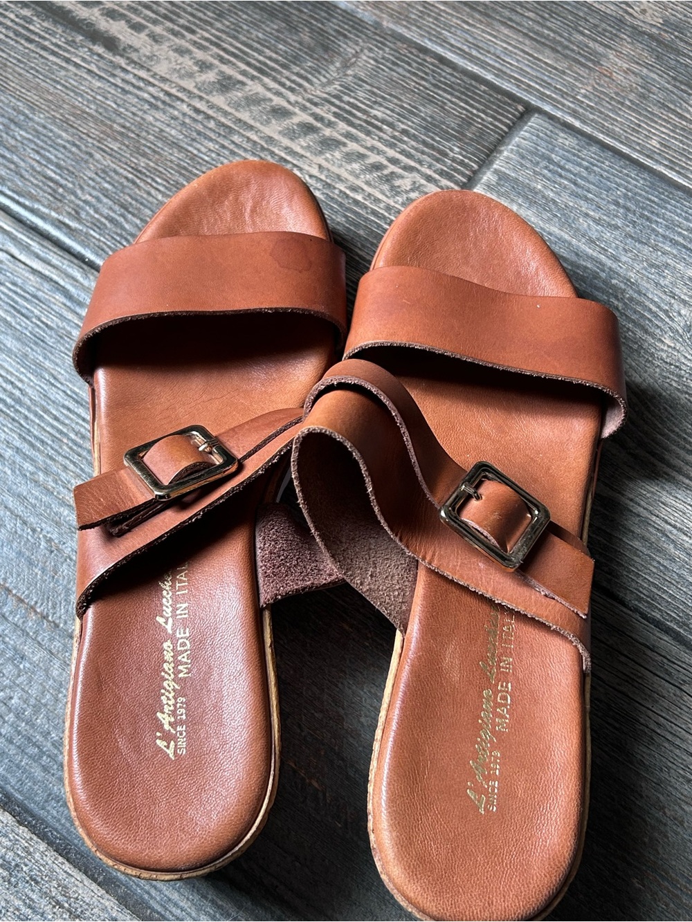 Women’s Brown Leather Slide Sandals with Buckle